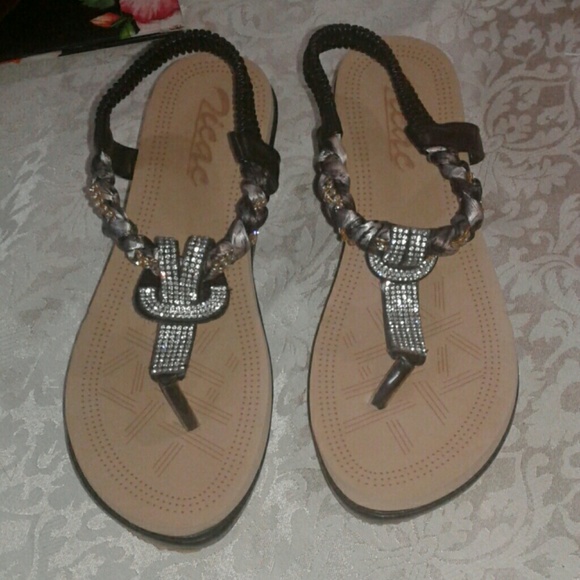 Sale today! Black rhinestone embellished sandals - Picture 1 of 4